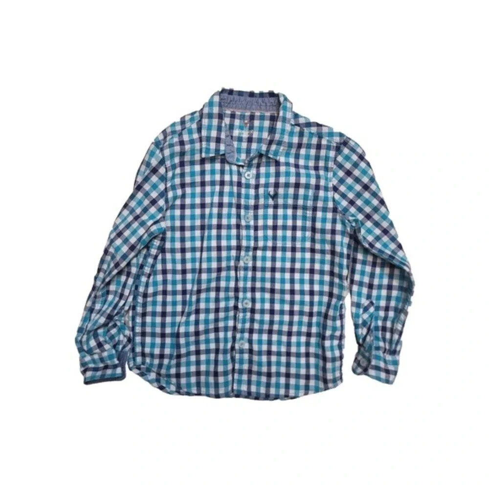 Allen Solly Boys  Button Up Shirt XS 5-6 Blue Check Long Sleeves Lot‎ Of 2